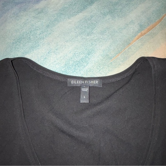 Eileen Fisher Black Silk Georgette Crepe Ballet Neck Long Tank Size L - Picture 3 of 5